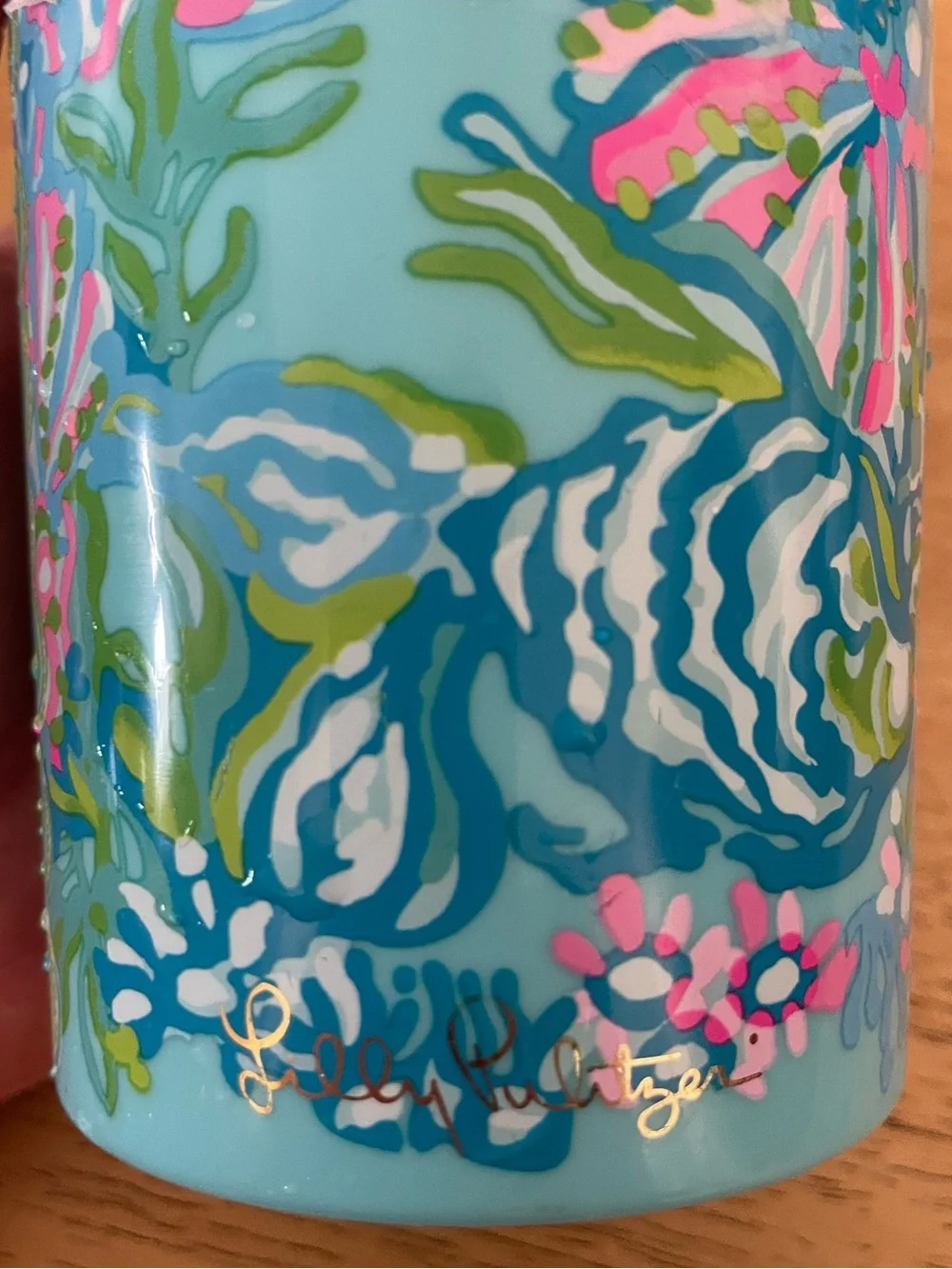 Lilly Pulitzer Aqua La Vista Pink Green Double Wall Tumbler Lid; NO STRAW